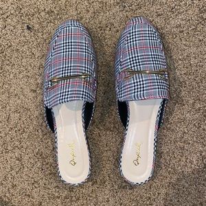 Qupid Plaid Mules | Slip-on Loafers | Dress Flats